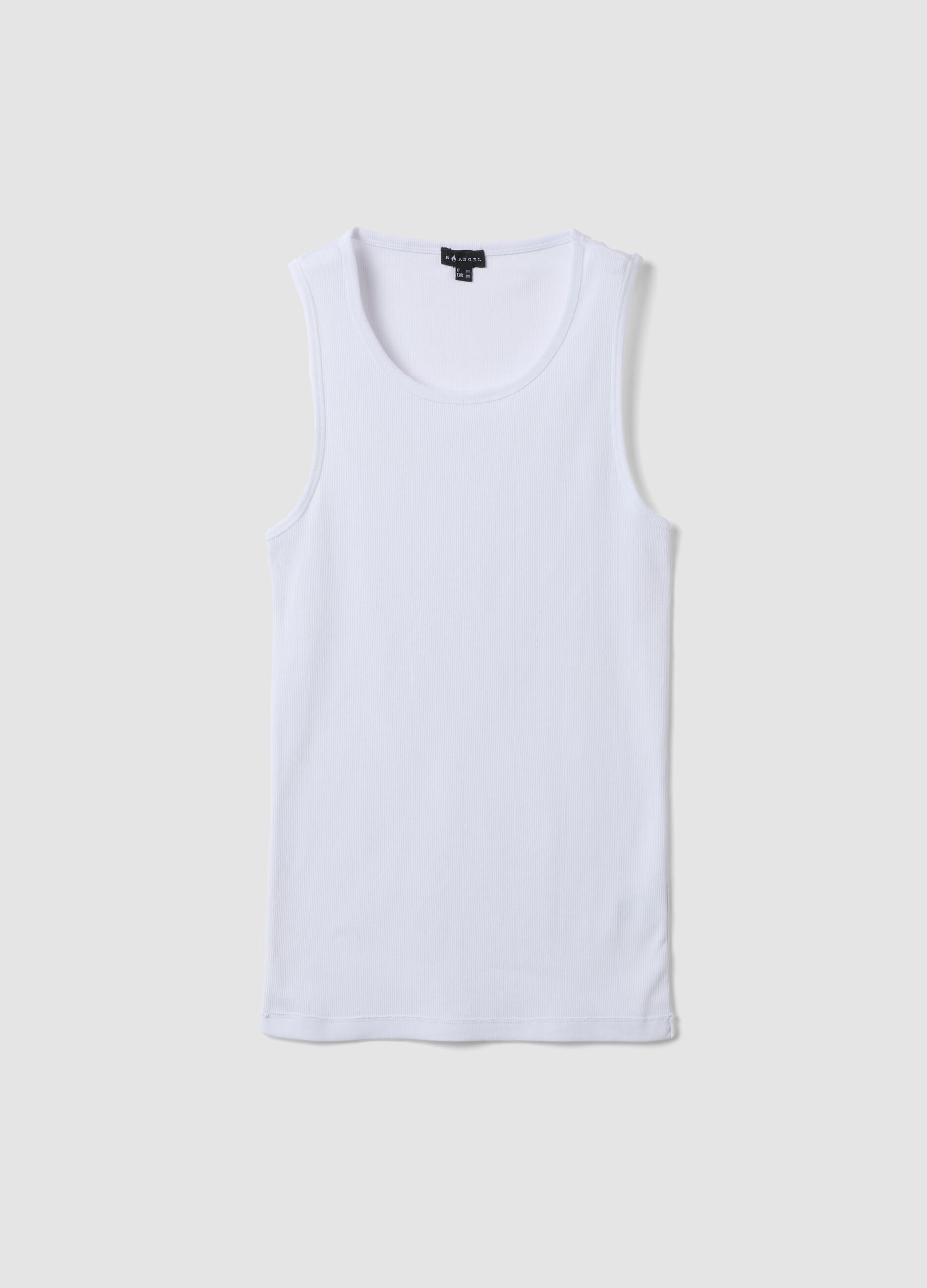White fitted ribbed stretch-cotton tank top