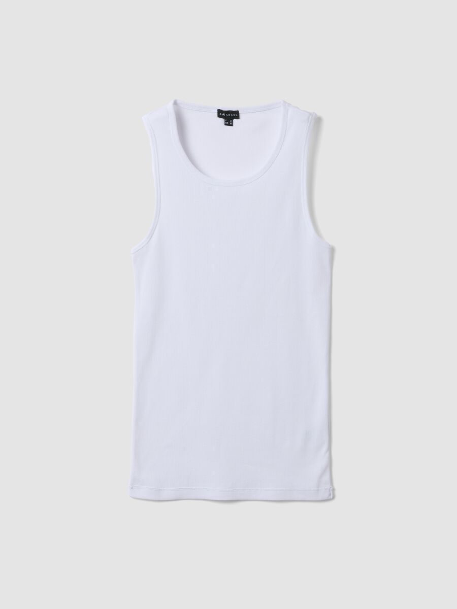 White fitted ribbed stretch-cotton tank top_0