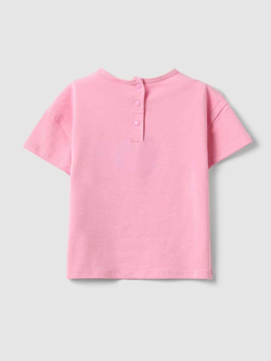 T-shirt in cotone elasticizzato rosa da bimba con ricamo arcobaleno_1