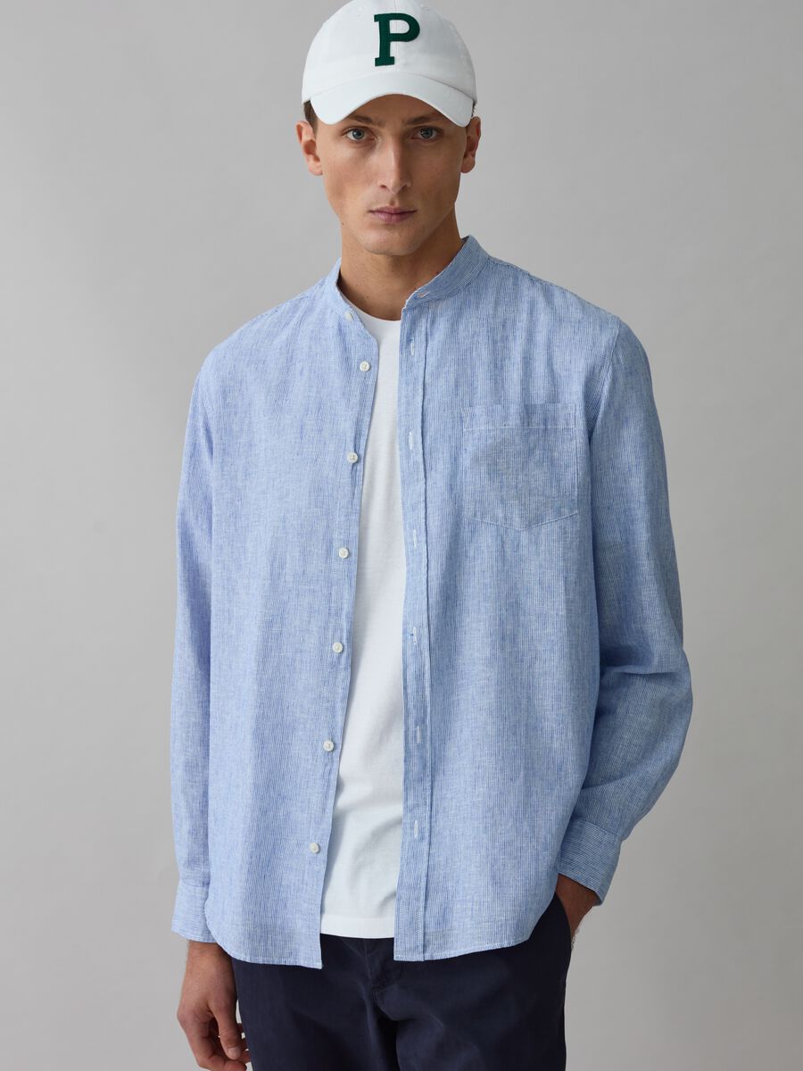 Iridescent-effect cotton and linen shirt_0