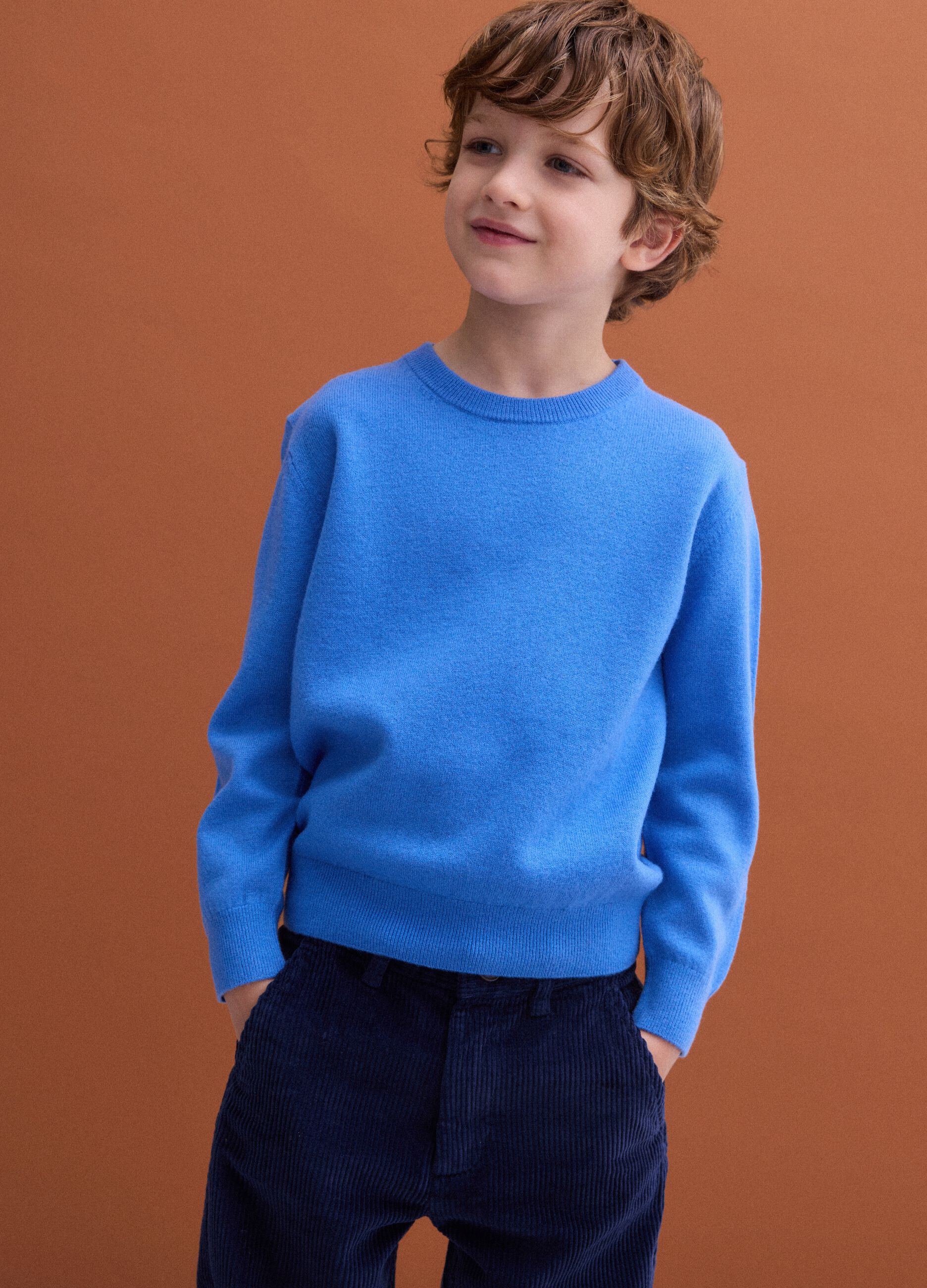 Blue pure wool long-sleeve regular-fit jumper
