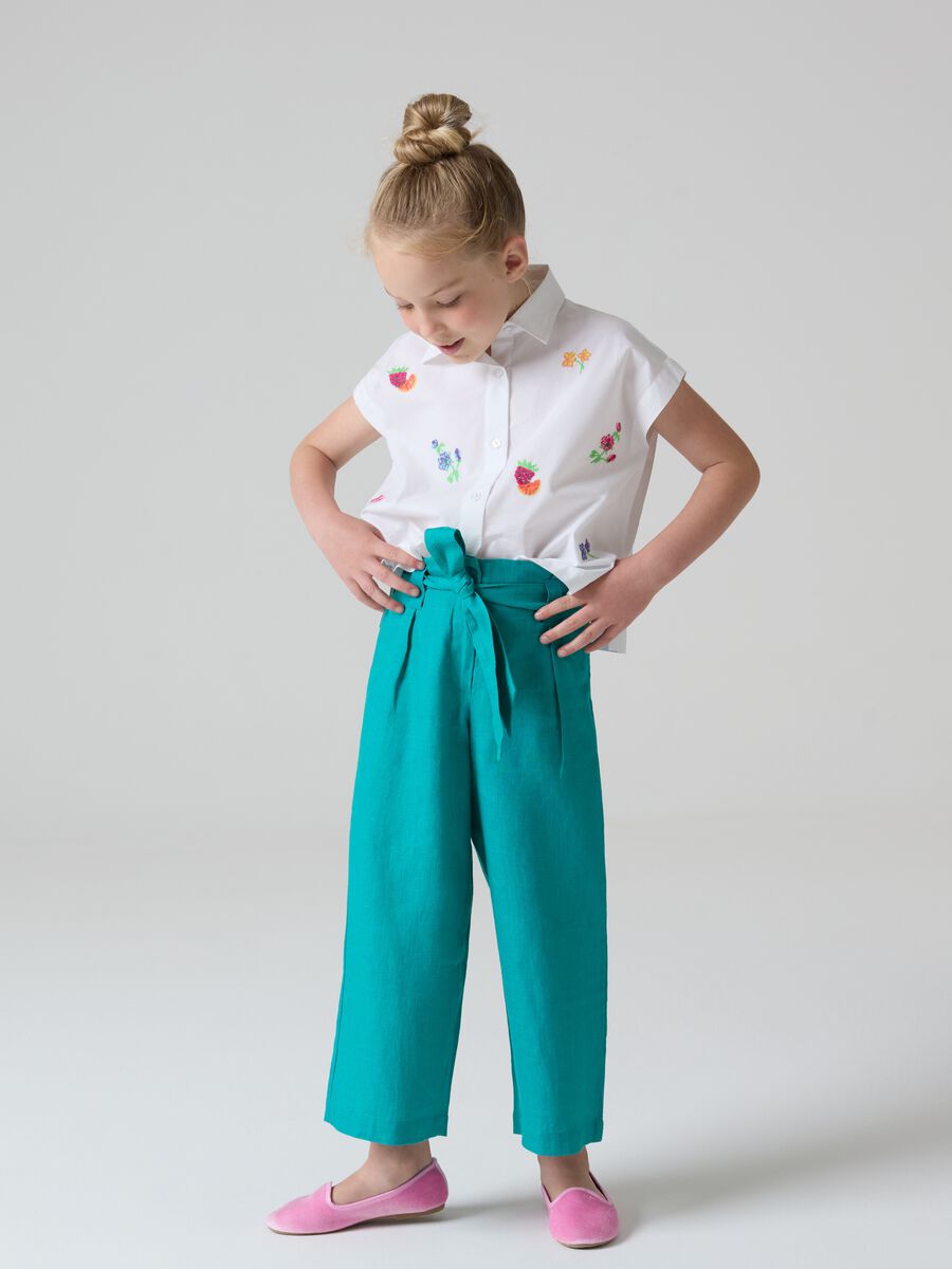 Wide-leg trousers in linen with belt_0