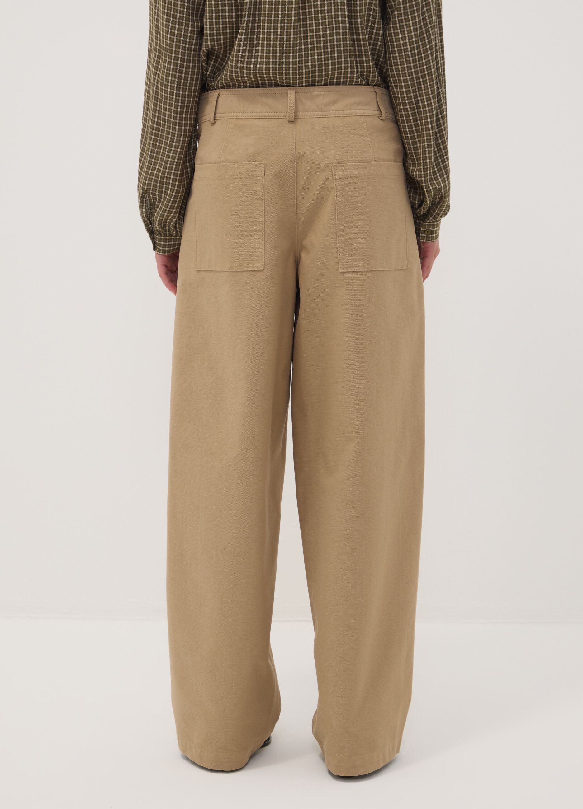 The Iconic Pants beige stretch cotton-blend barrel-fit trousers