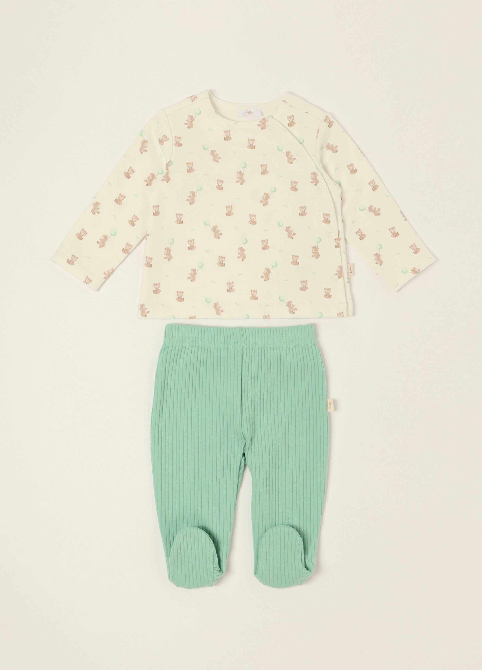 Multicolour baby set with teddy bear in stretch cotton