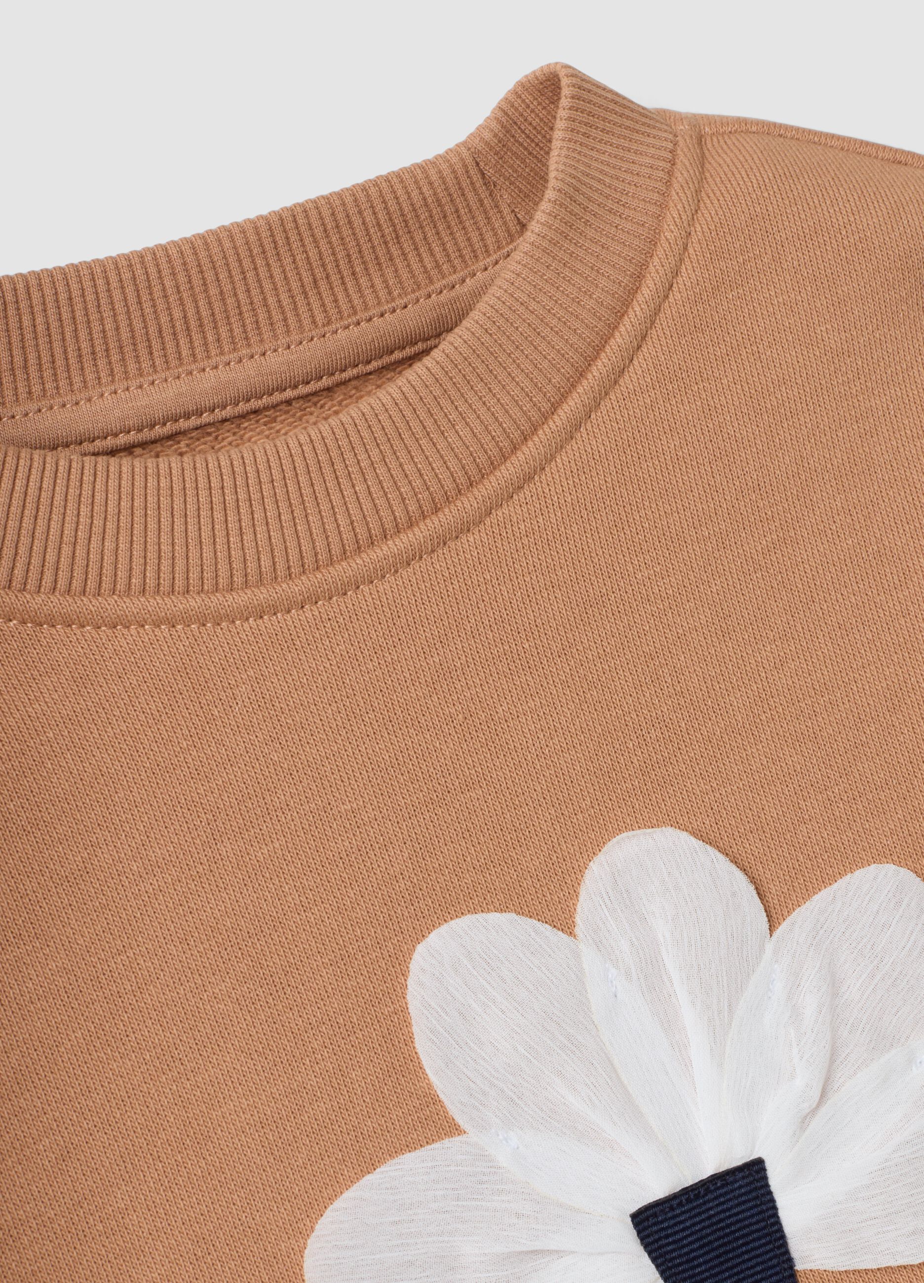 Brown cotton-blend crew-neck sweatshirt with floral print