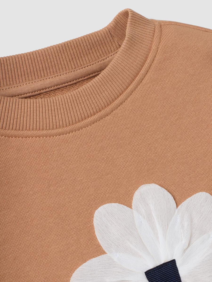 Brown cotton-blend crew-neck sweatshirt with floral print_3