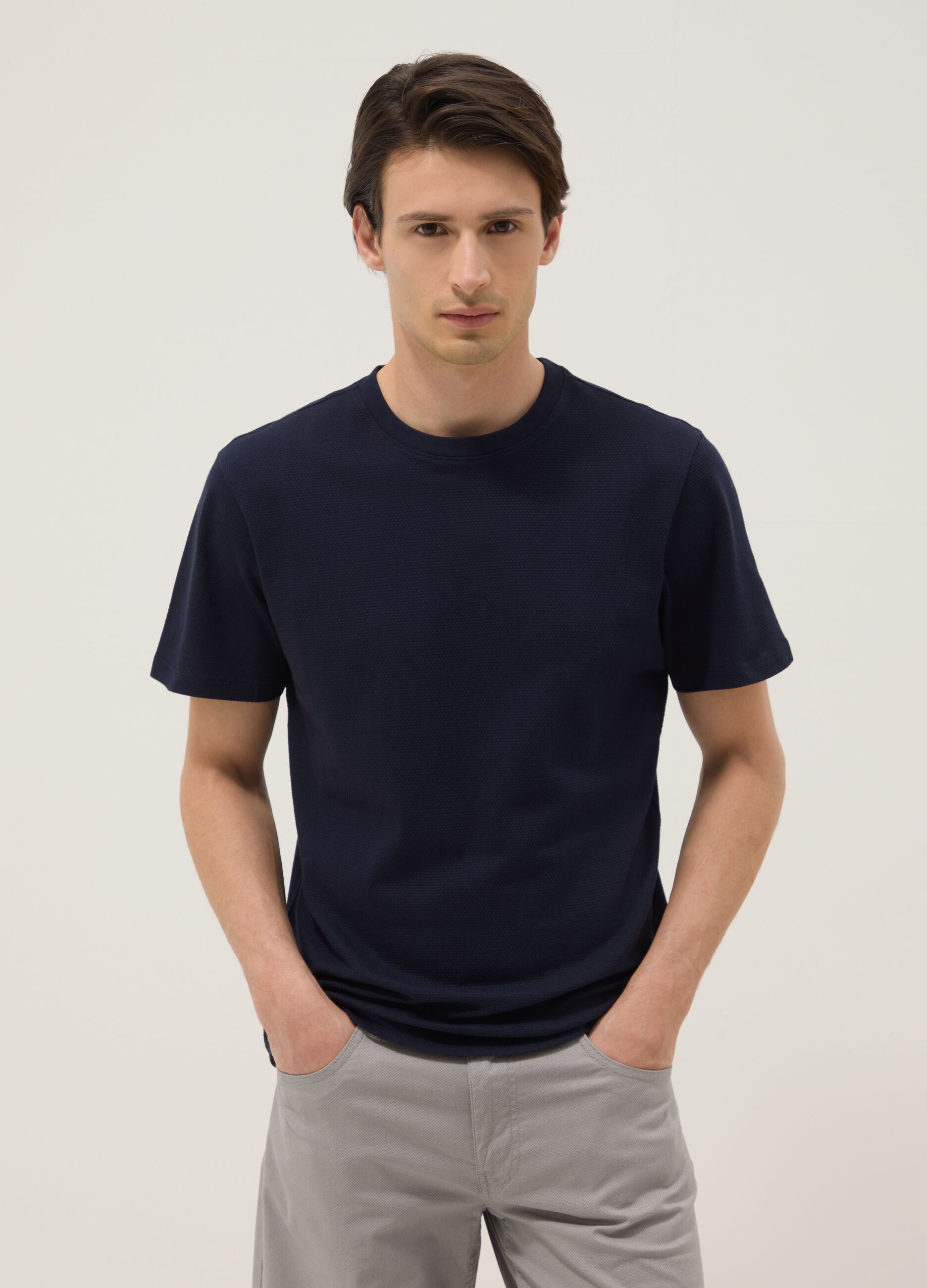 Blue short-sleeve pure cotton T-shirt