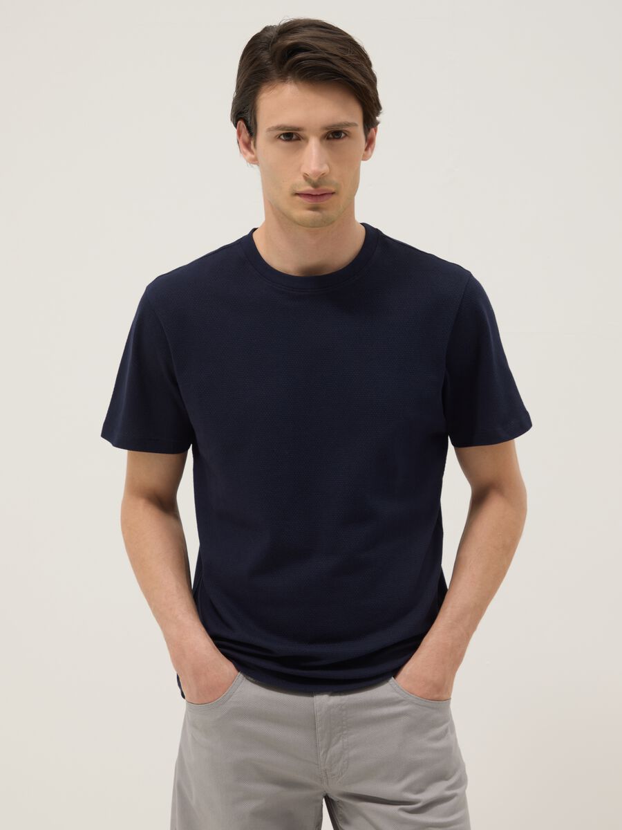 Blue short-sleeve pure cotton T-shirt_1