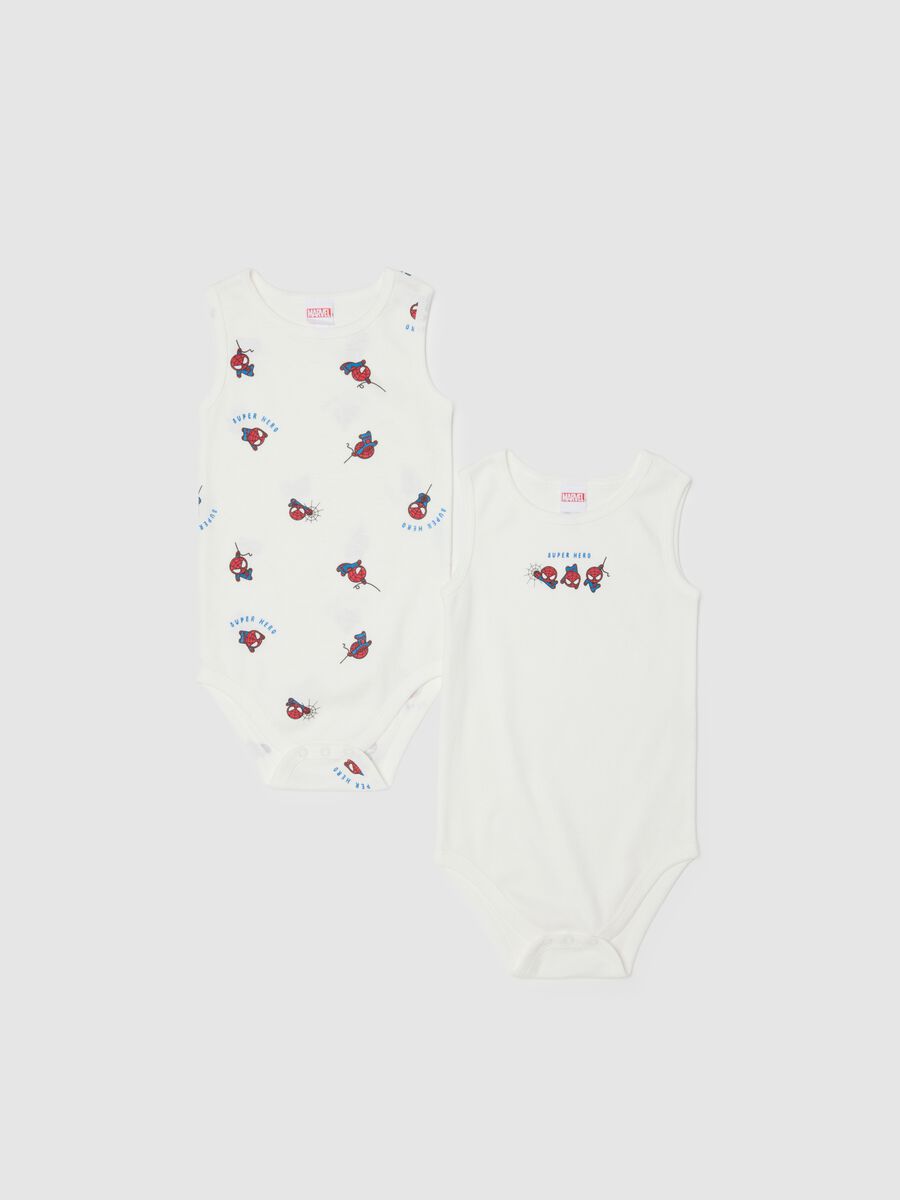 Twin pack of white sleeveless baby bodysuits in pure cotton with Spider-Man_0