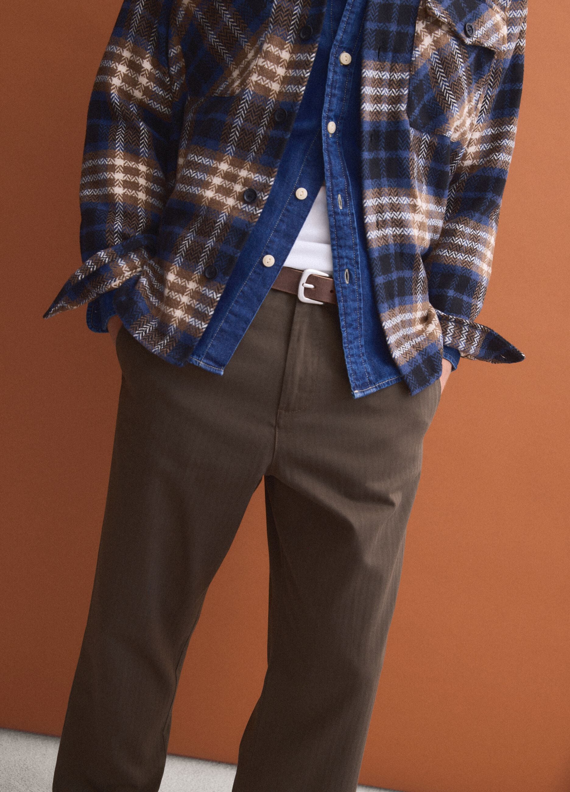 Brown pure cotton carrot-fit chino trousers