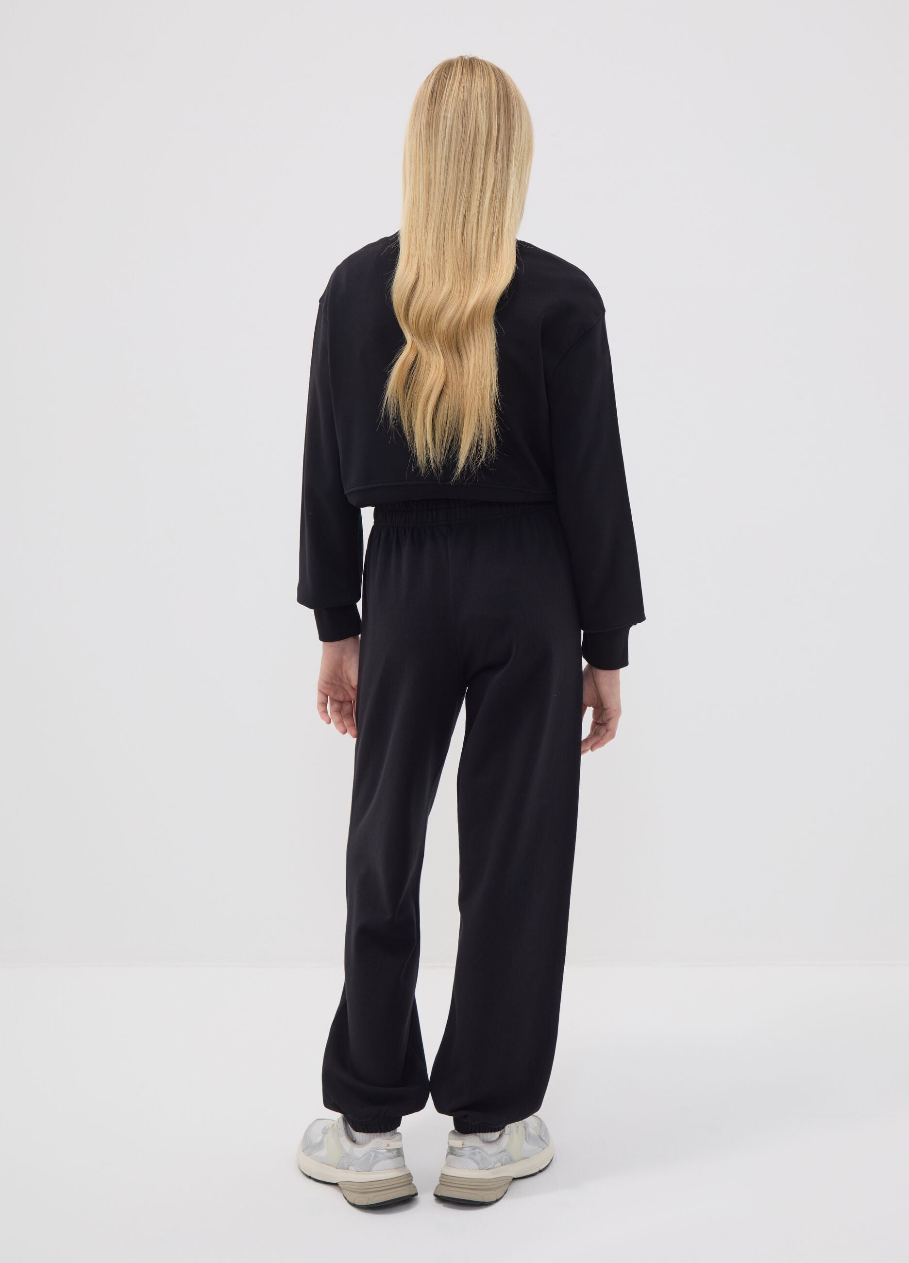Pantalon jogger noir en m&eacute;lange coton bio et viscose pour fille