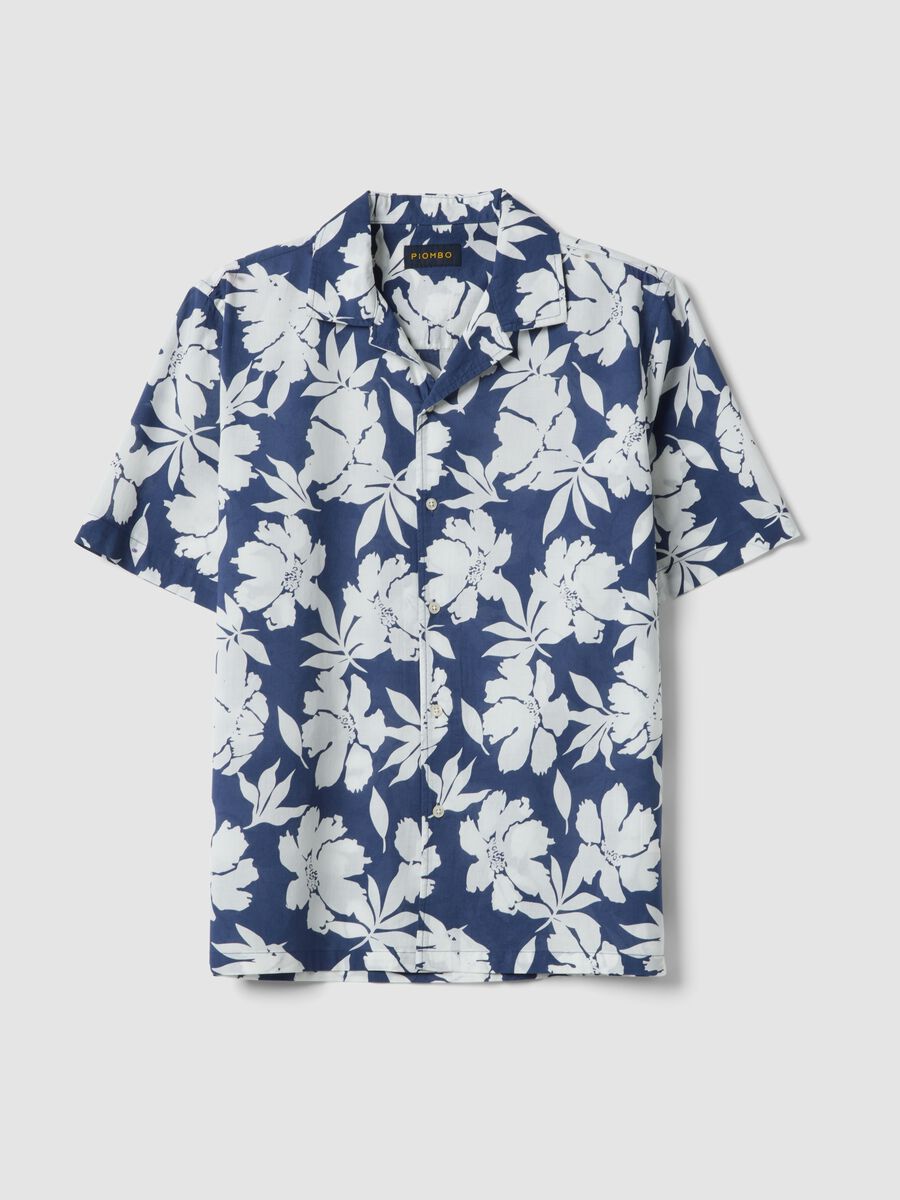 Blue organic cotton floral shirt_0