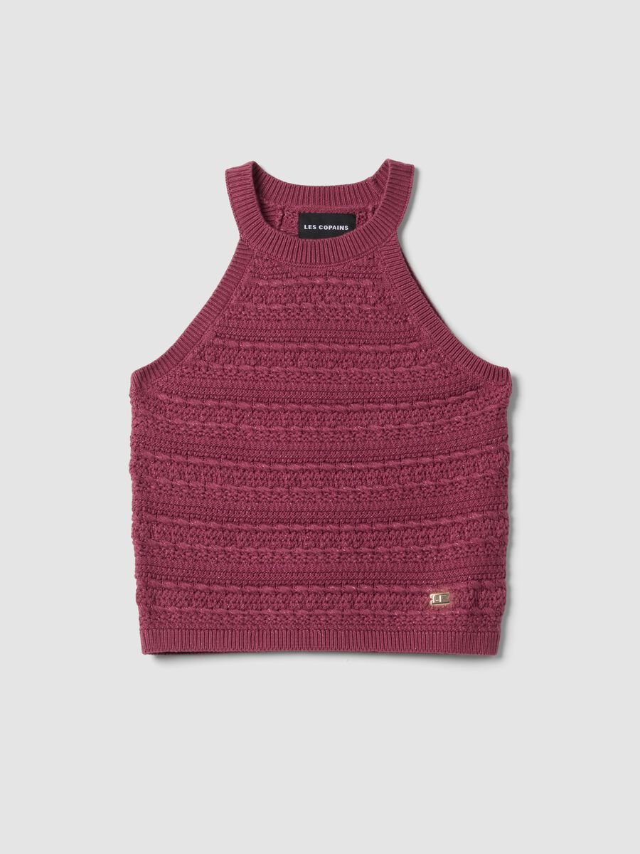 Violettes Tanktop aus Baumwollmix in Strickoptik_4