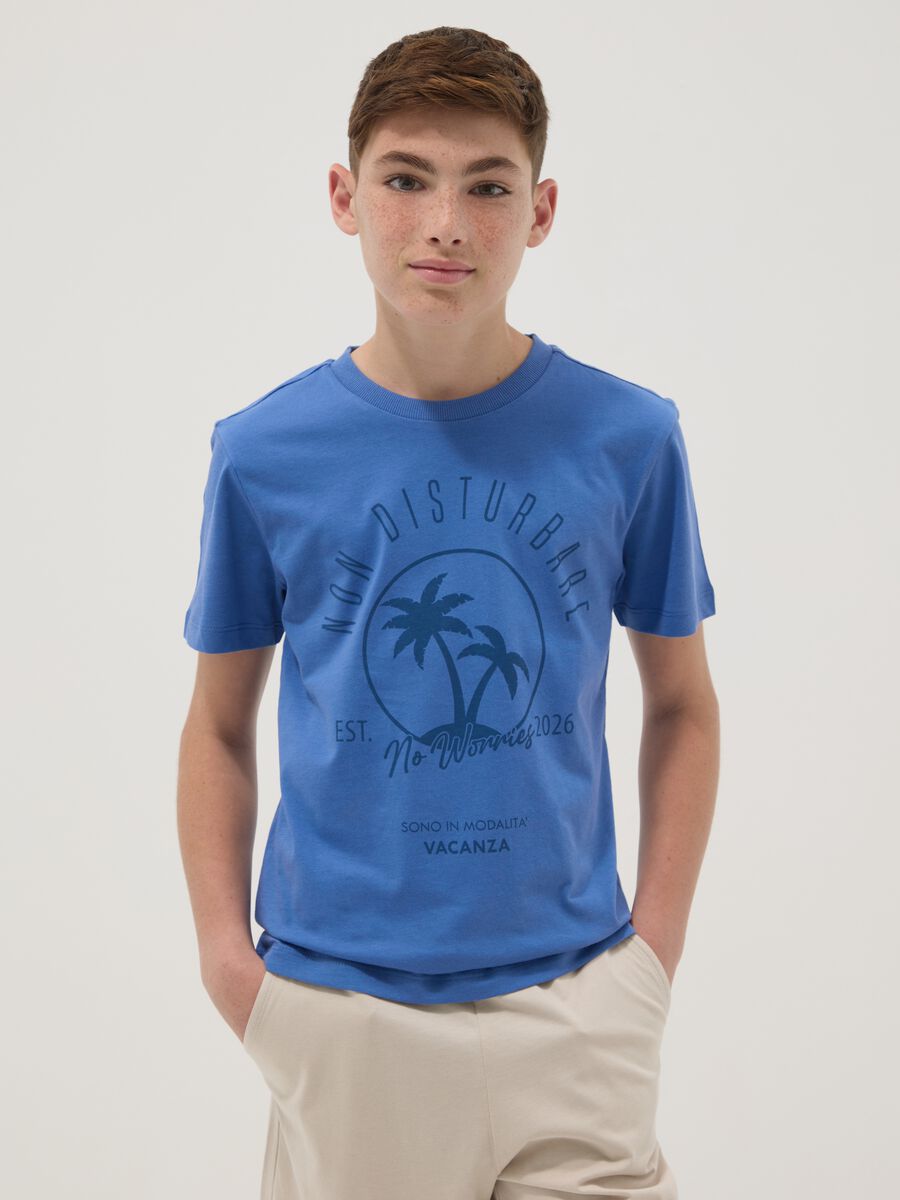 Camiseta azul de manga corta en puro algod&oacute;n org&aacute;nico_0
