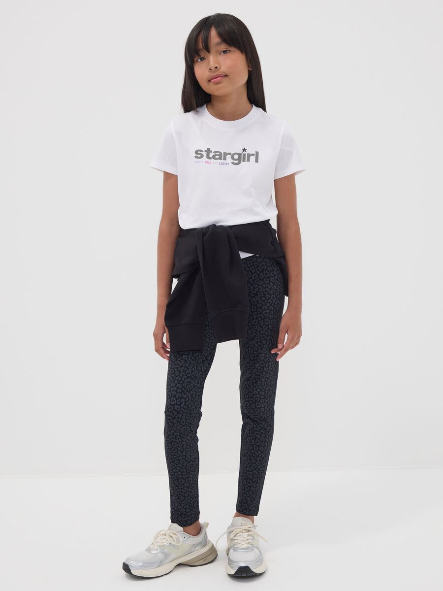 Leggings pretas skinny em jersey de algod&atilde;o org&acirc;nico el&aacute;stico para rapariga_1