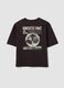 Grey pure cotton oversized T-shirt with chest slogan_5