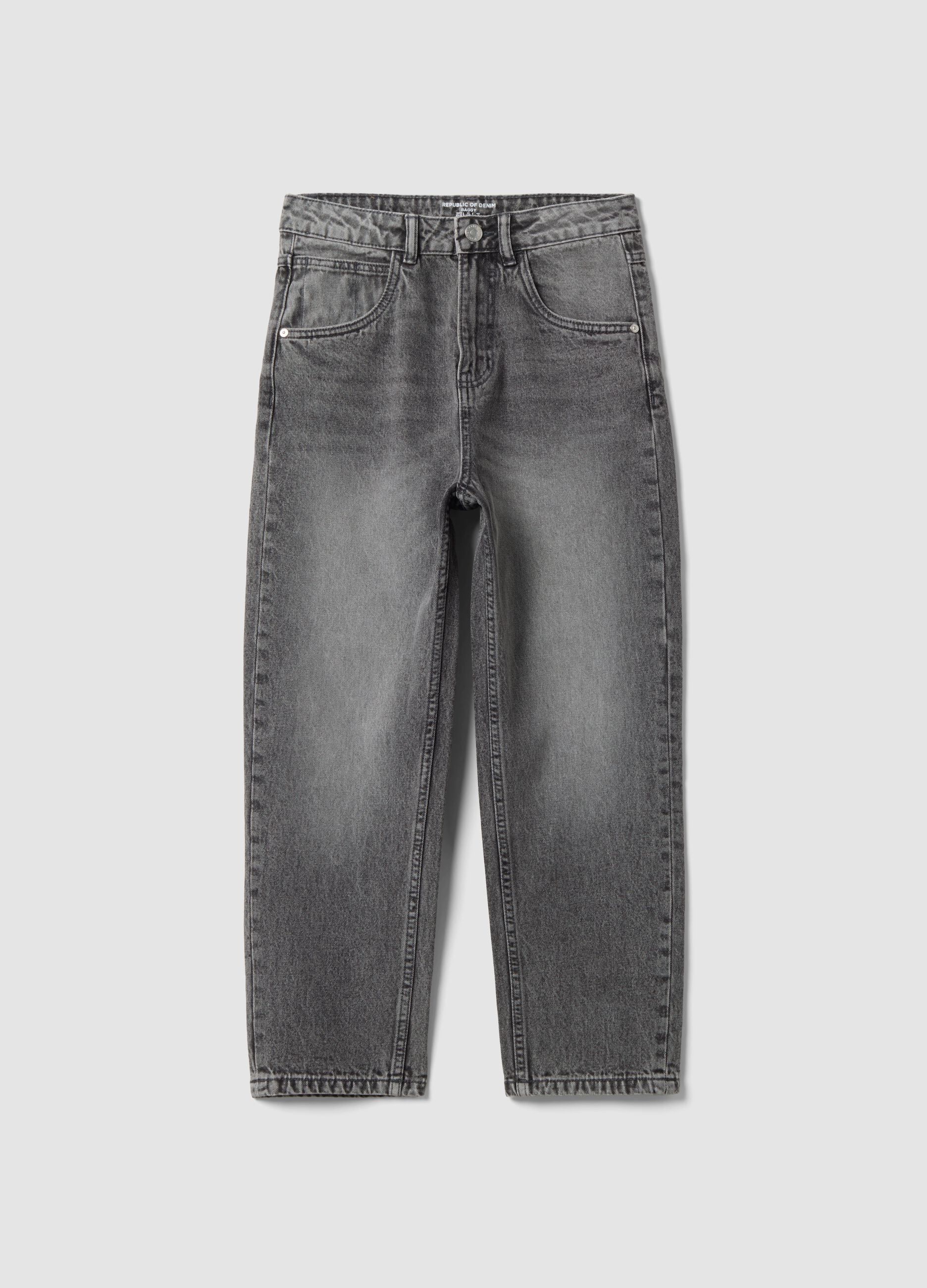 Grey pure-cotton baggy-fit jeans for boys