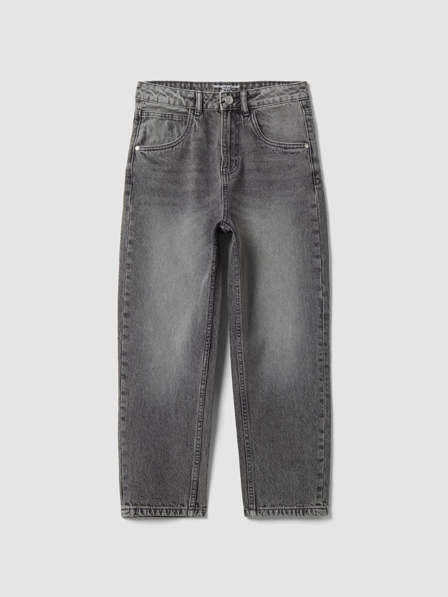 Grey pure-cotton baggy-fit jeans for boys_0