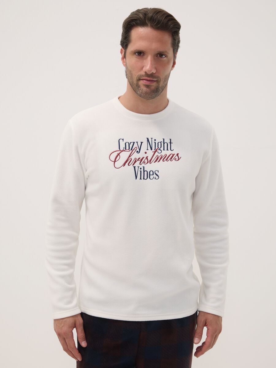 White crew-neck pyjamas with regular-fit long trousers_1