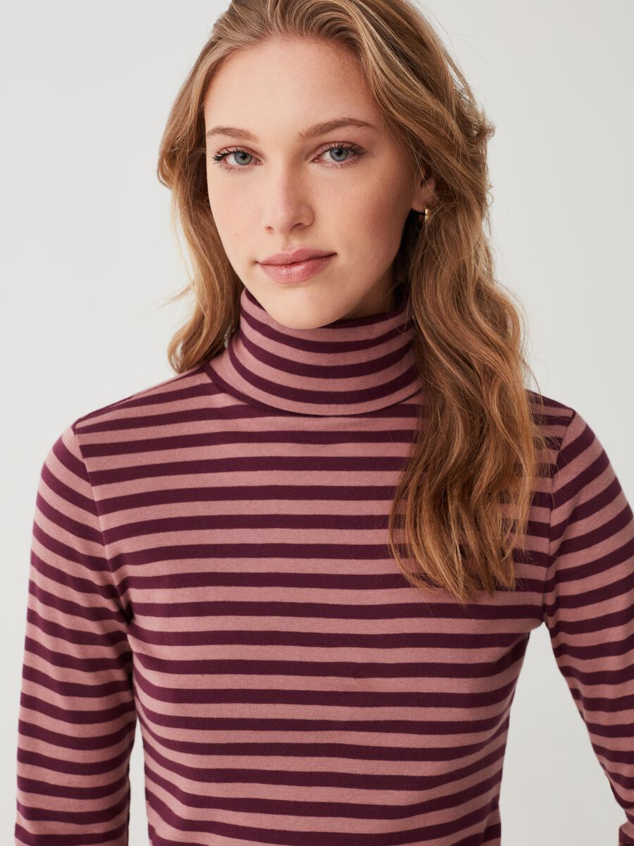 Striped T-shirt with high neck_1
