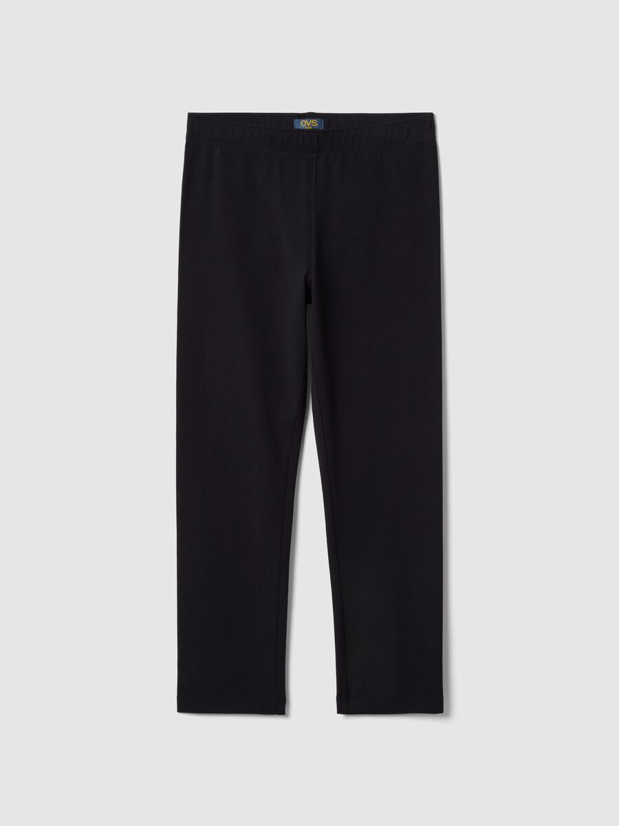 Girls' black cotton blend skinny leggings_0