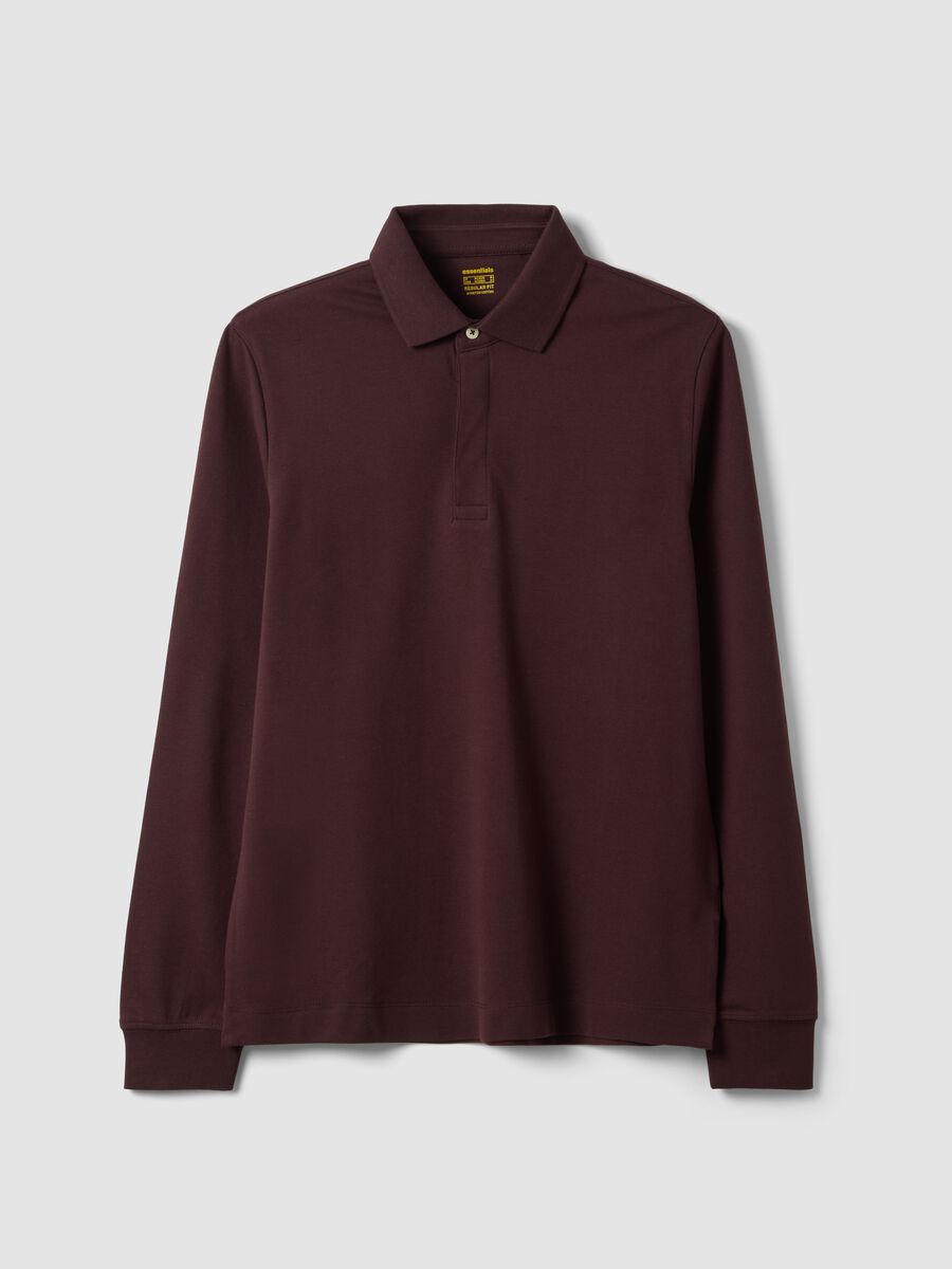 Men&rsquo;s brown long-sleeve stretch cotton polo shirt, regular fit_4
