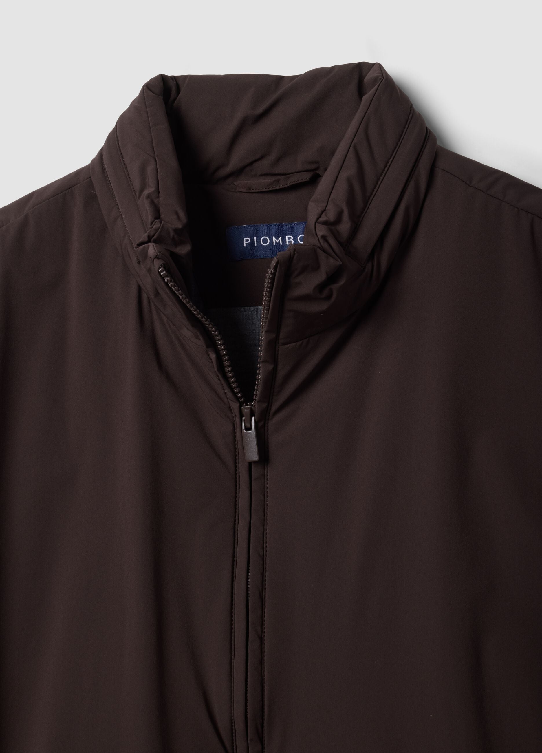 Brown stretch-fabric gilet with zip