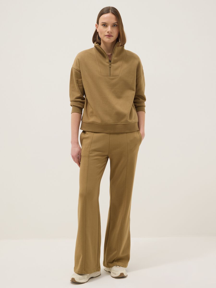 Brown cotton blend zip-up sweatshirt_1