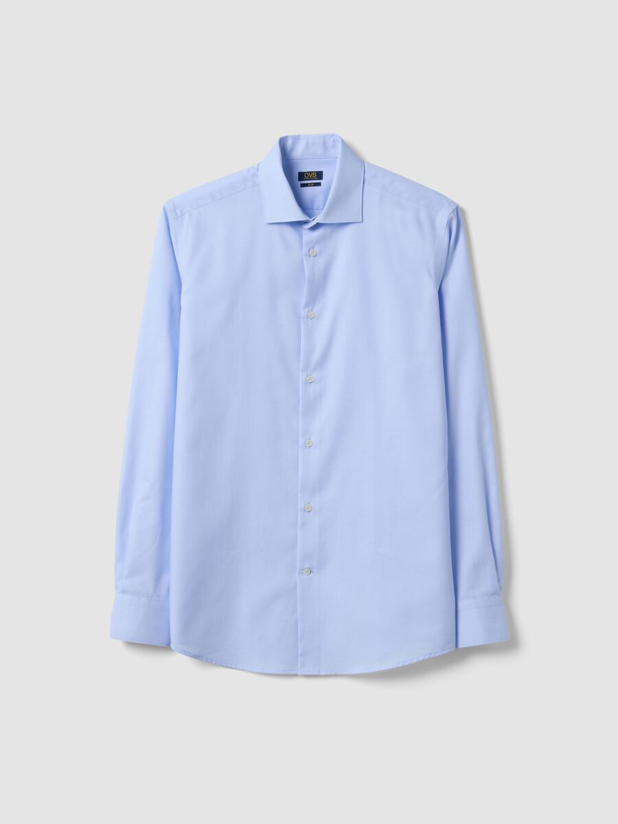 Light blue pure cotton shirt with classic collar, slim fit, non-iron_0