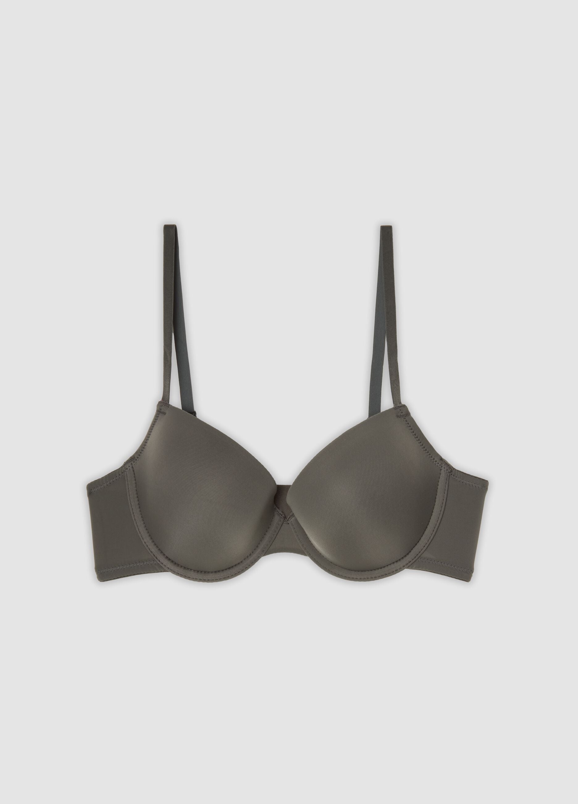 Grey padded stretch-fabric bra