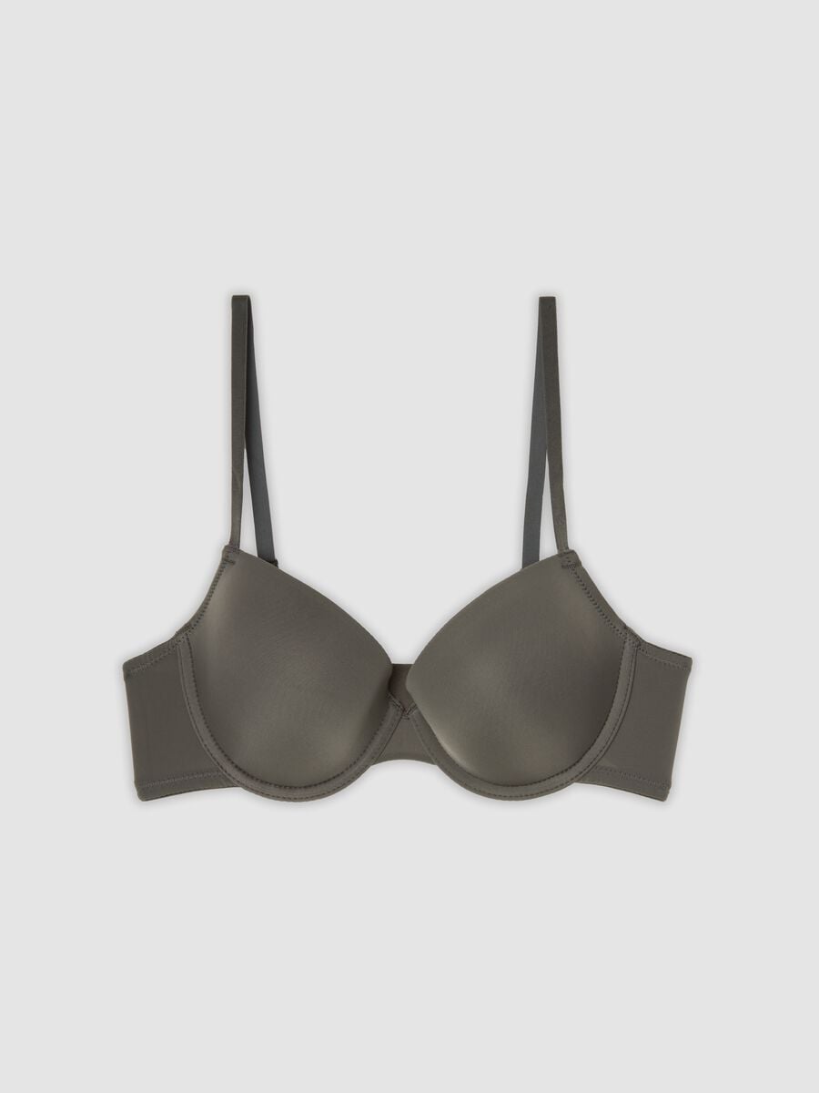 Grey padded stretch-fabric bra_0