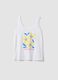 White organic cotton pyjama vest, regular fit, with floral print_4