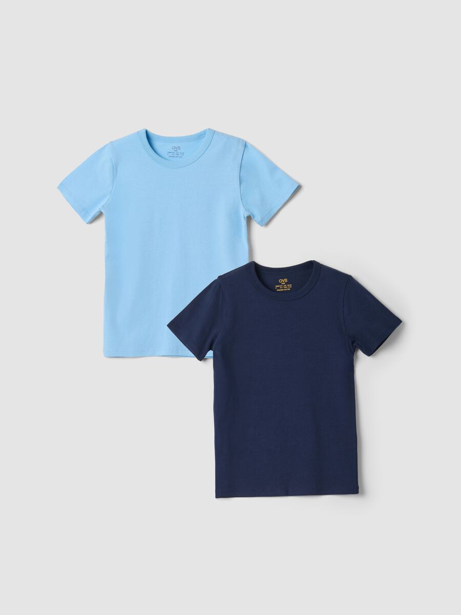 2-pack light blue and navy crew-neck T-shirts in pure organic cotton_0