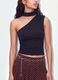 Black stretch top with asymmetric neckline and draped band_2
