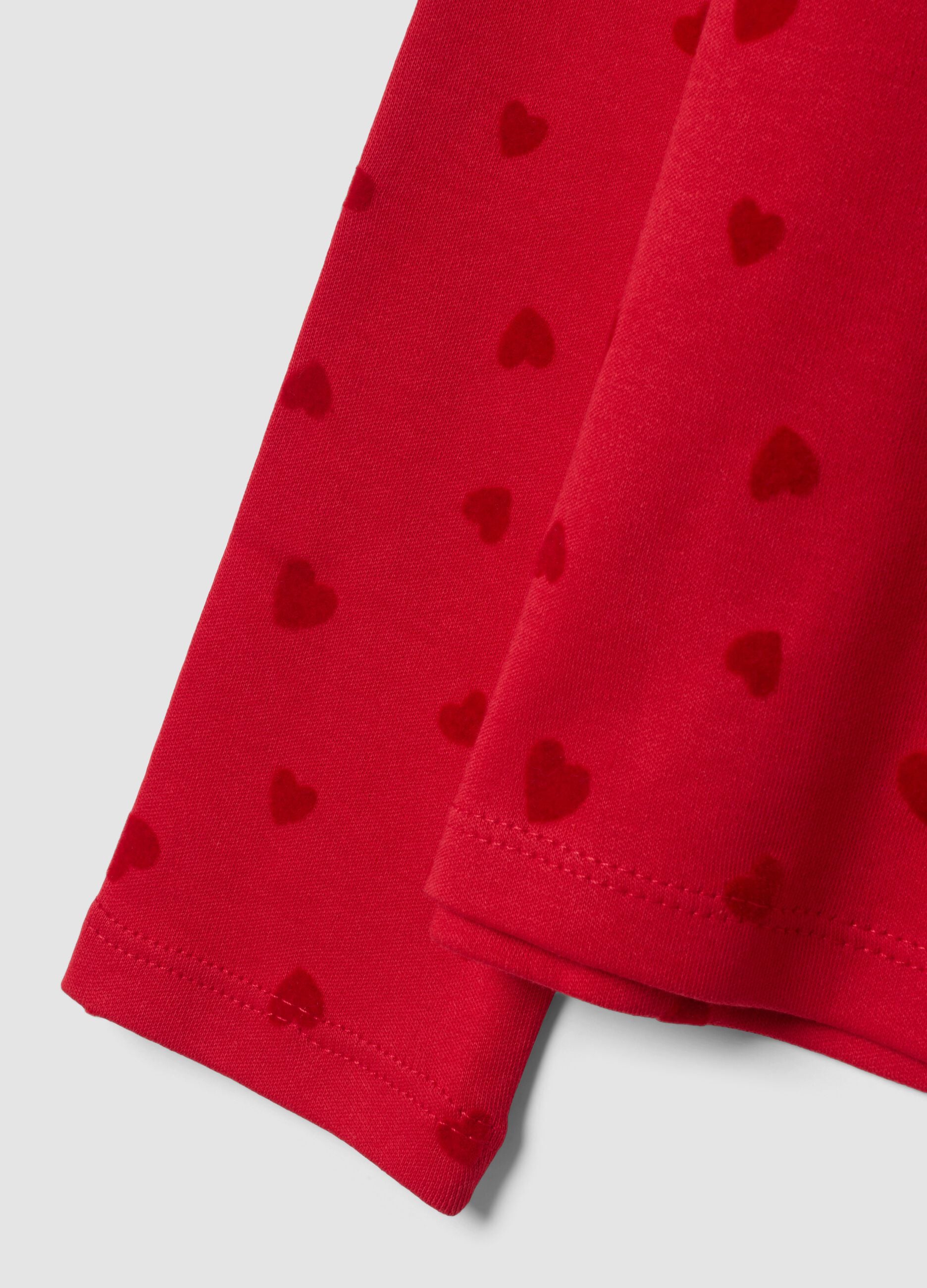 Red pure cotton roll-neck T-shirt with heart print