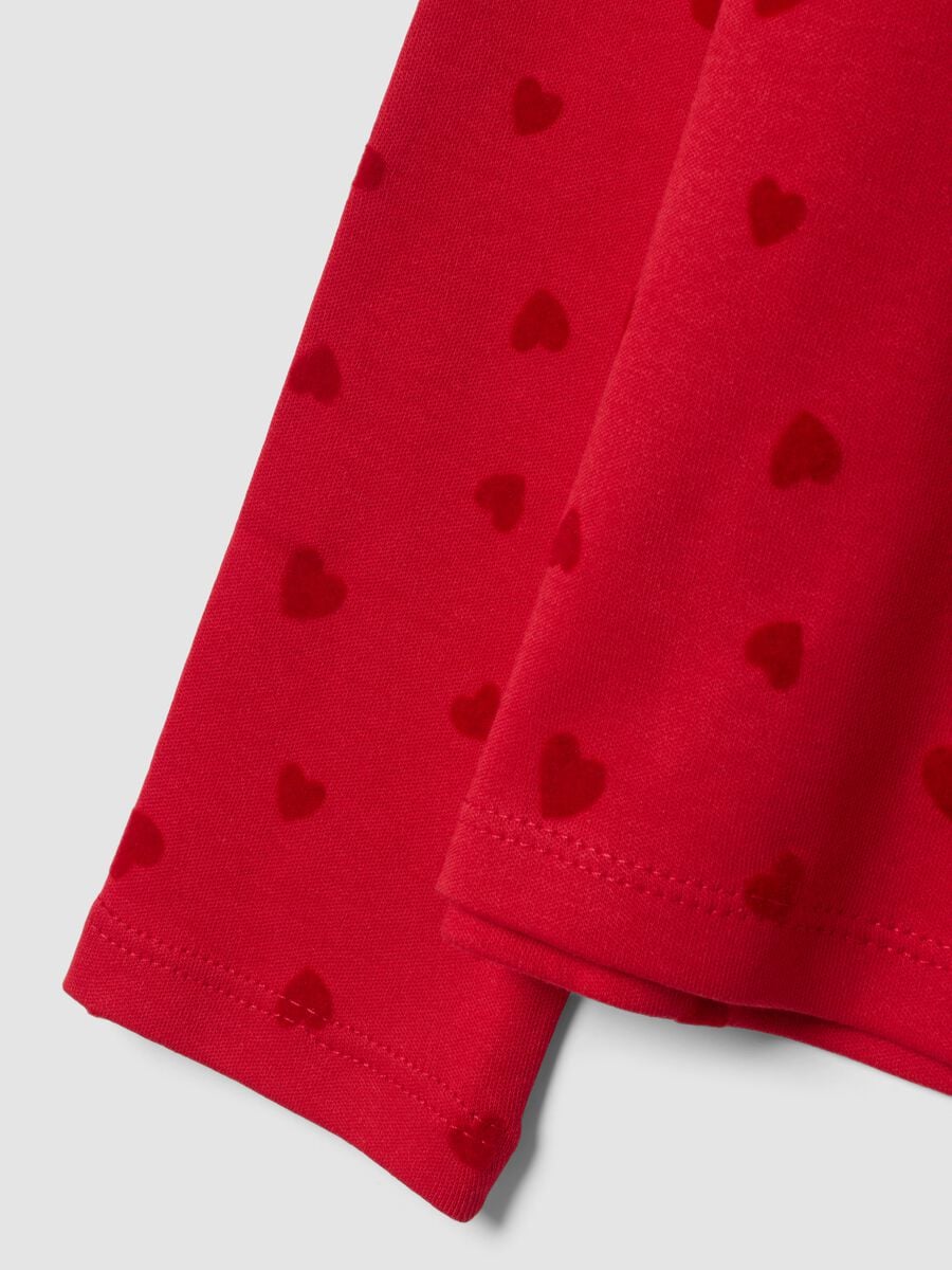 Red pure cotton roll-neck T-shirt with heart print_3