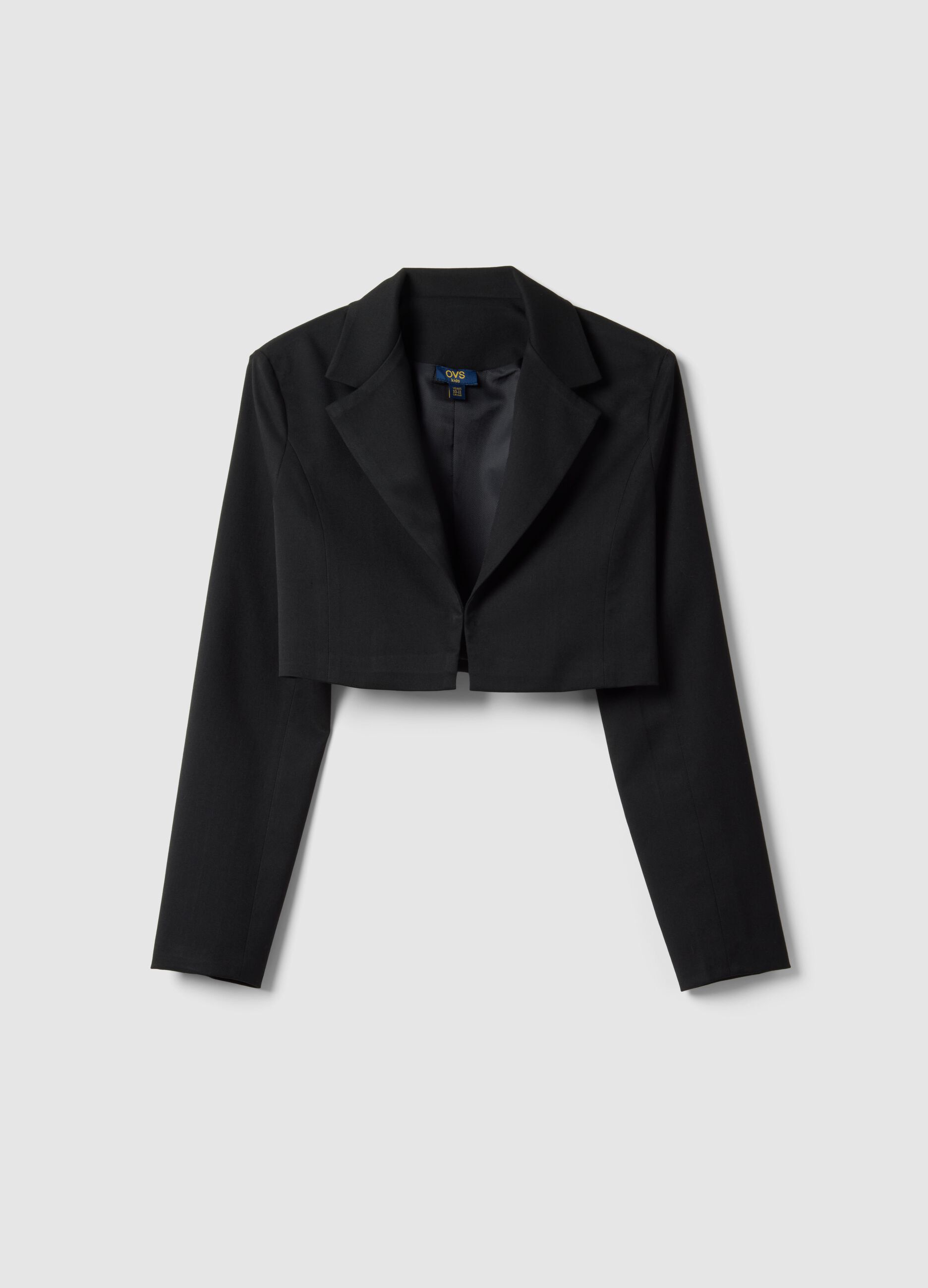 Girls' black cropped blazer, regular fit