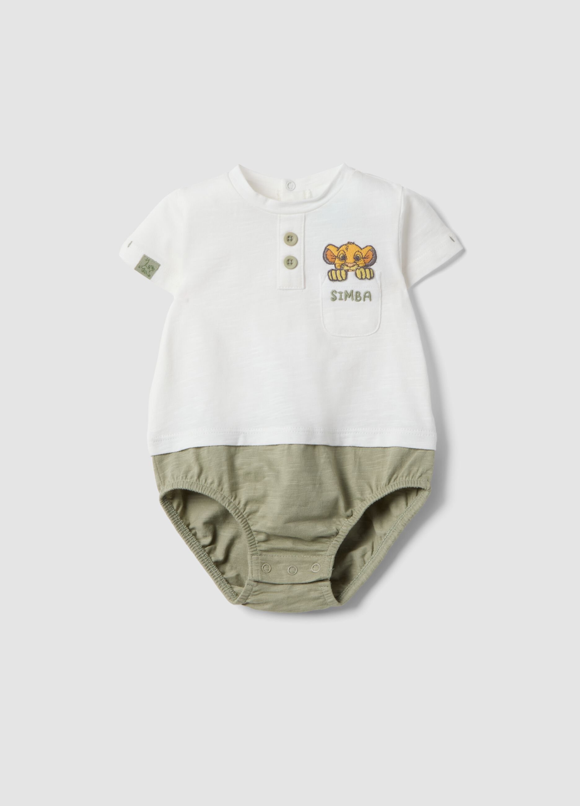 White and green organic cotton baby bodysuit