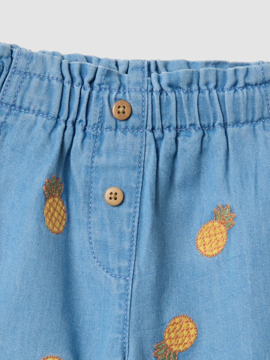 Sky-blue pure cotton shorts with embroidery_2