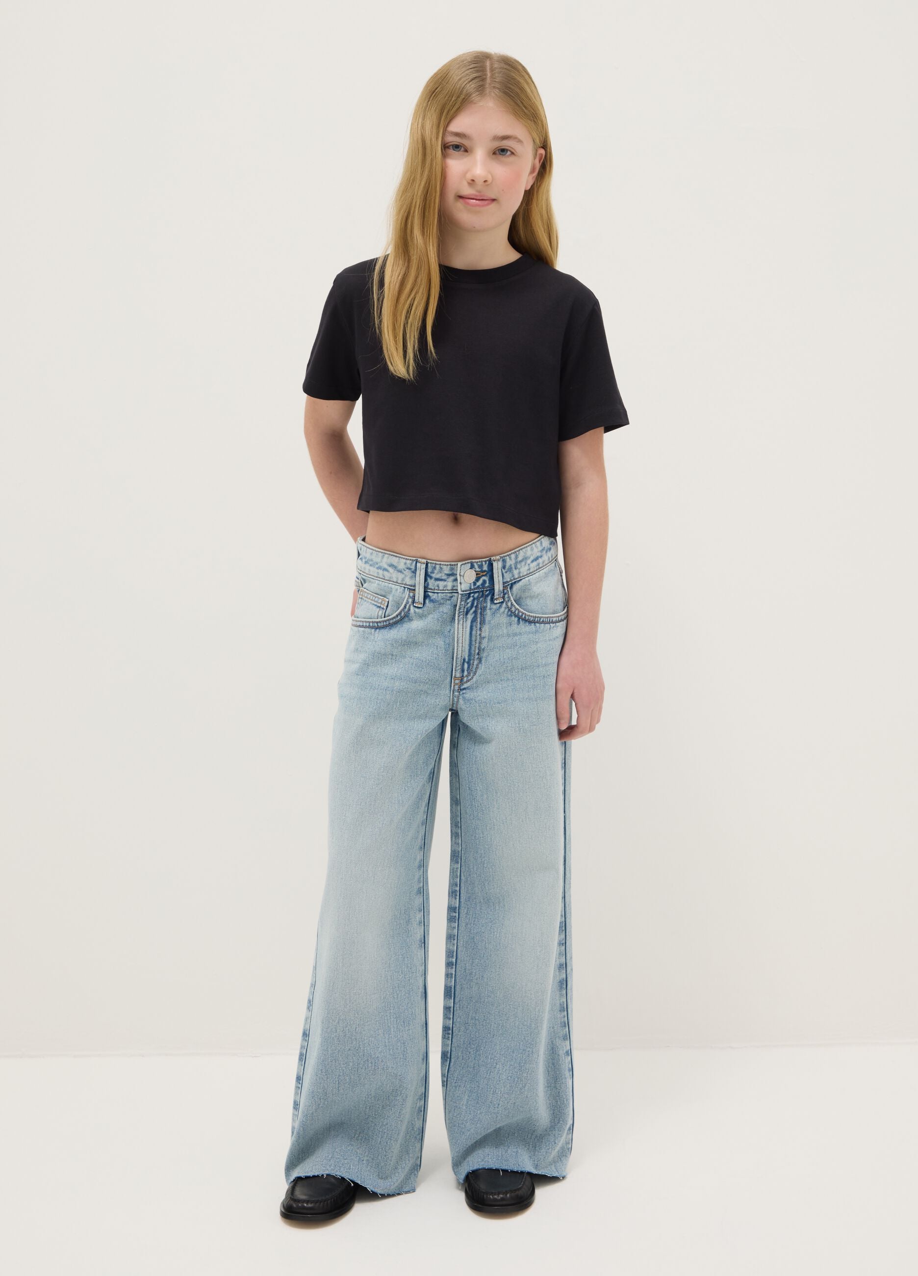 M&auml;dchen-Jaens aus reinem Baumwollstoff in Himmelblau, wide leg