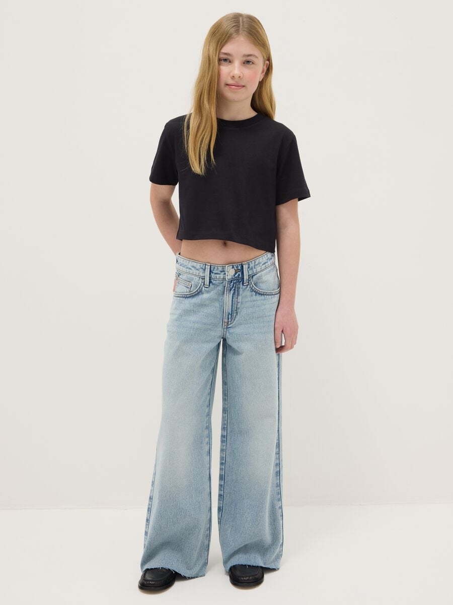 M&auml;dchen-Jaens aus reinem Baumwollstoff in Himmelblau, wide leg_0