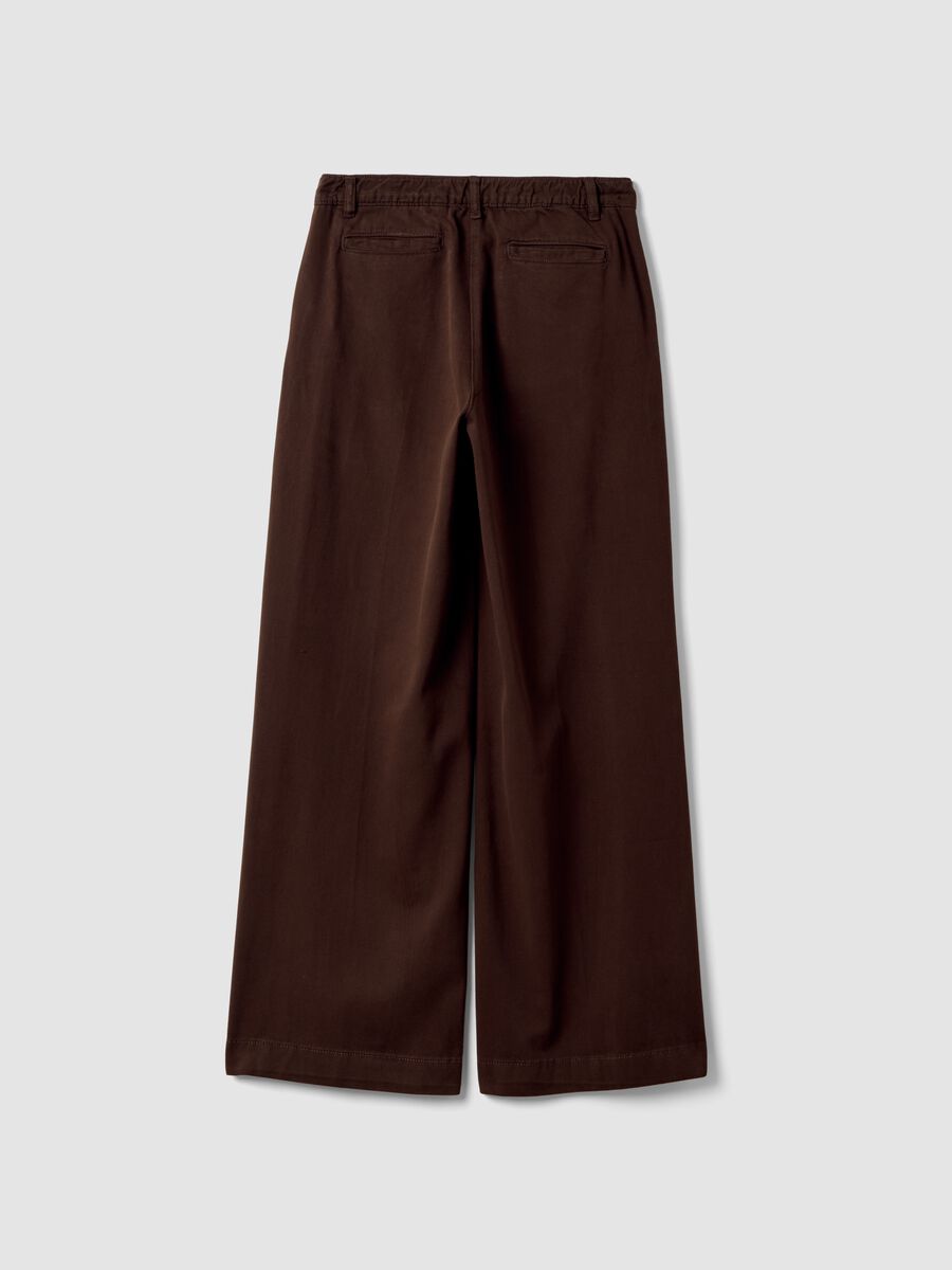 Pantaloni marrone scuro wide leg in puro cotone_2