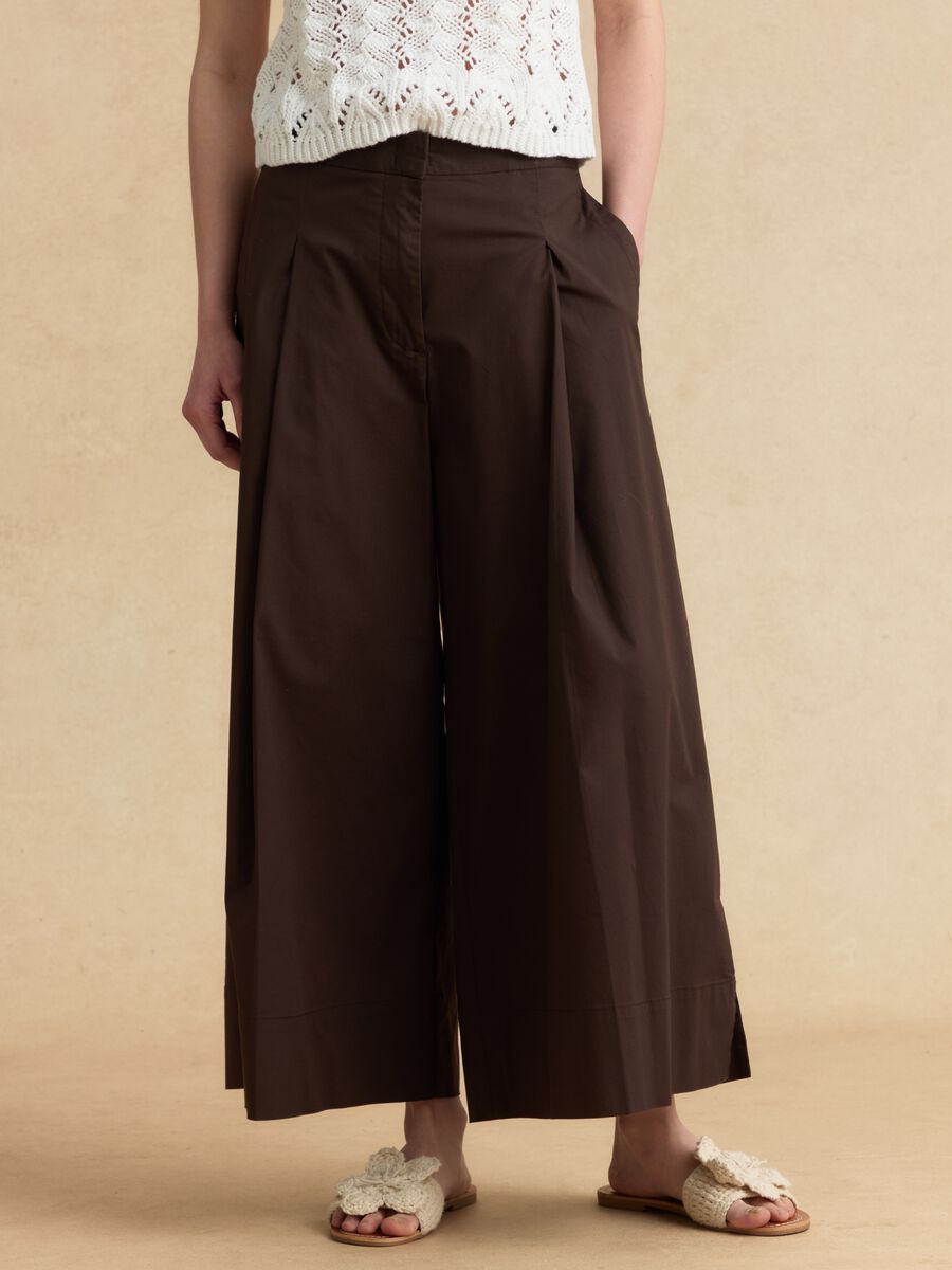 Braune Culotte-Hose aus Stretch-Baumwolle_1