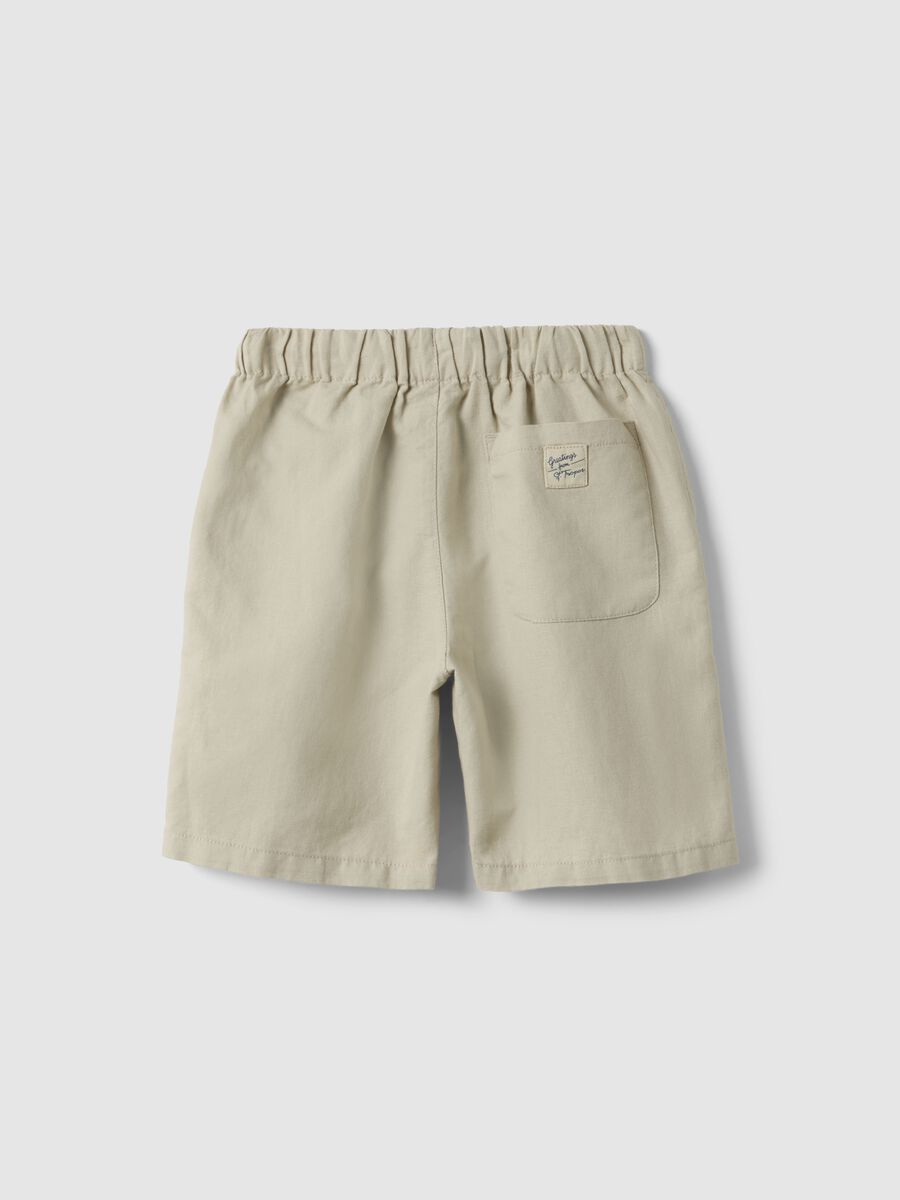 Beige linen blend oversized fit children's shorts_1