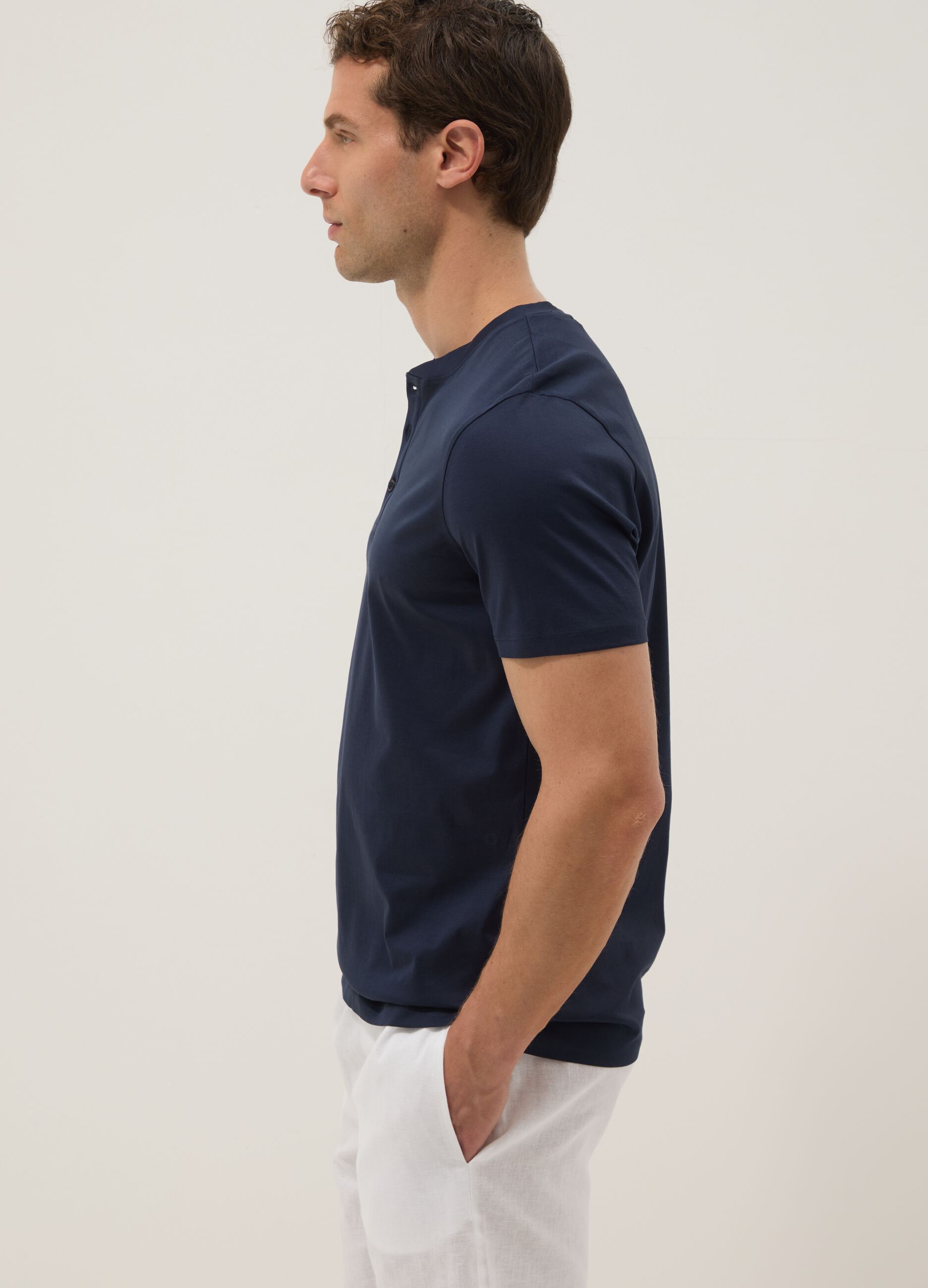 Blue pure cotton regular-fit T-shirt
