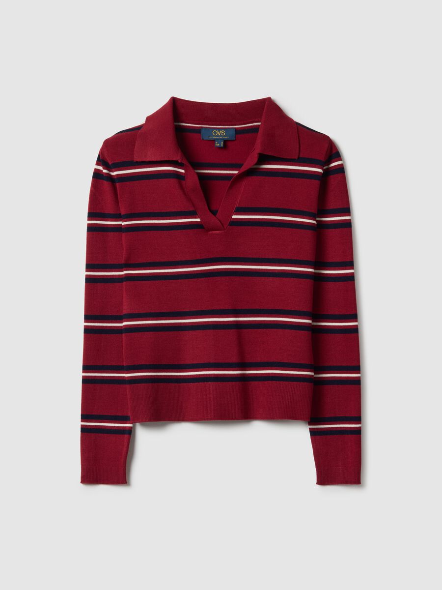 Multicolour Striped Regular Fit Sweater with Polo Collar_4