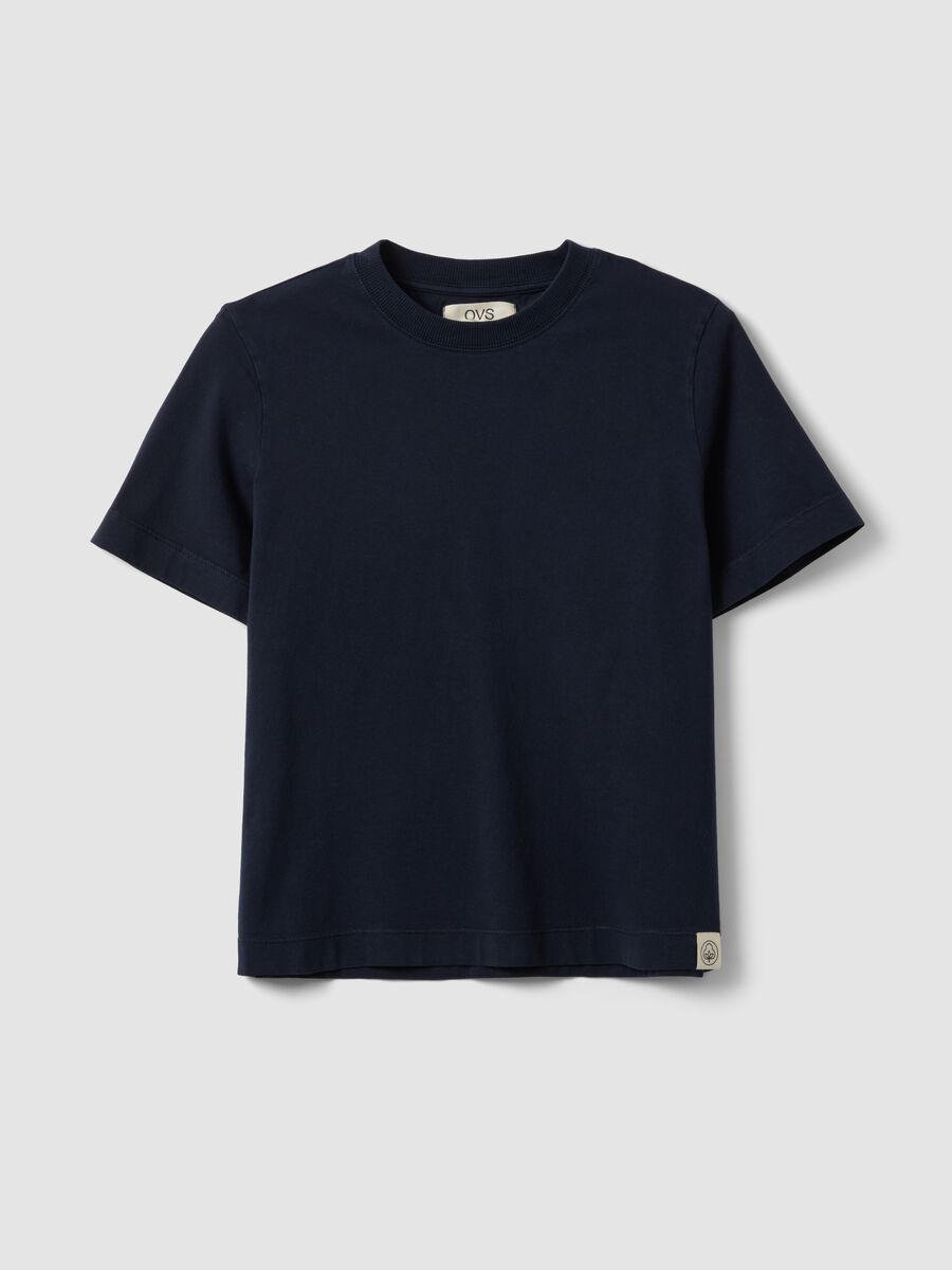 Blue short-sleeve pure cotton regular fit T-shirt_0