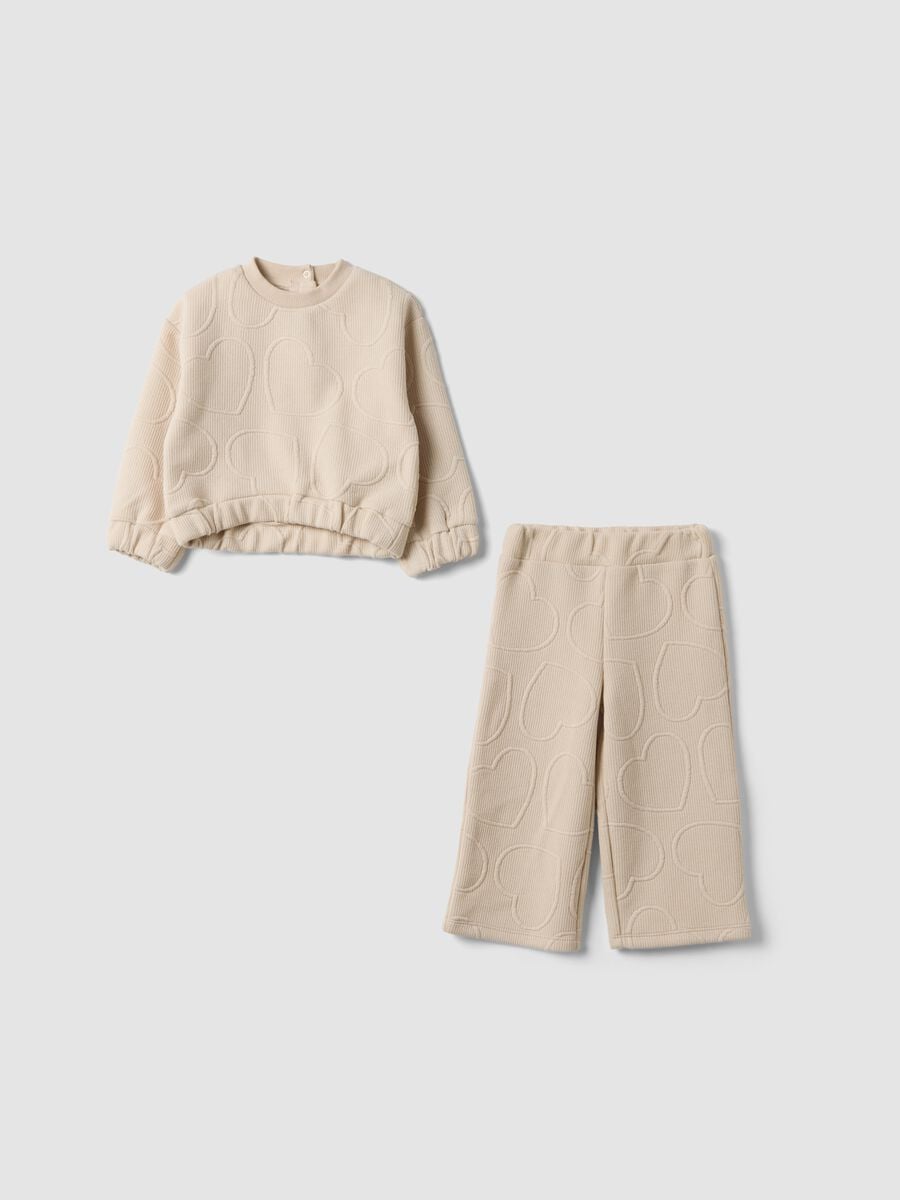 Beige over-fit stretch viscose crew-neck set_0