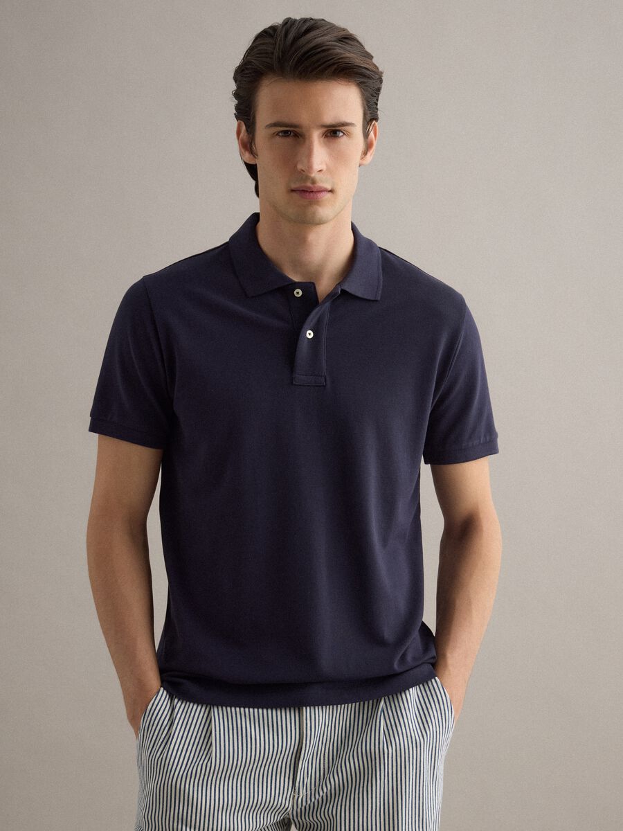 Short sleeve polo in pure blue cotton regular fit_1