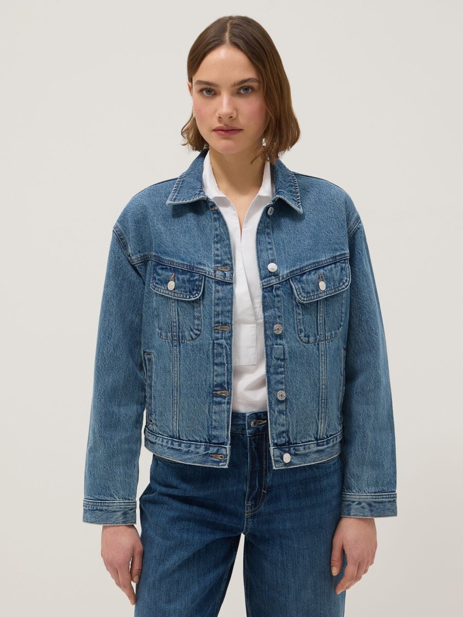Blue regular fit pure cotton denim jacket_1
